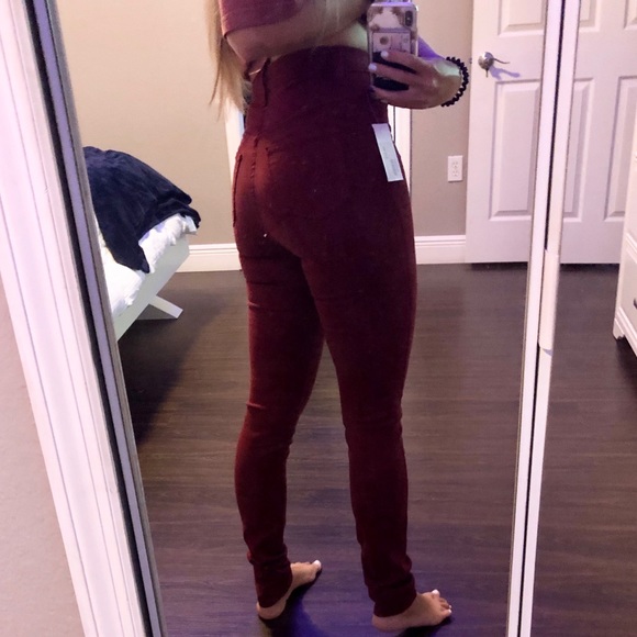 High Waisted Maroon Skinny Jeans - Picture 2 of 6
